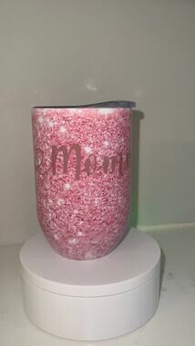 Pink Glitter Wine Mom Tumbler 12oz